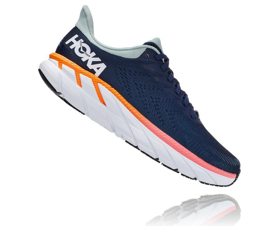 Hoka One One Womens Running Shoes - Clifton 7 - Navy/White - GYQI67819